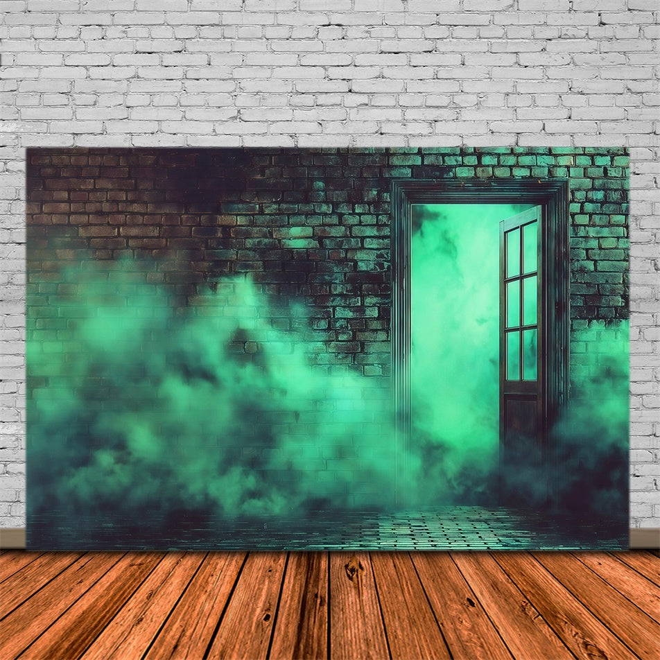 Halloween Wall Backdrop Scary Green Smokey Brick Wall Halloween Backdrop MRR8-15