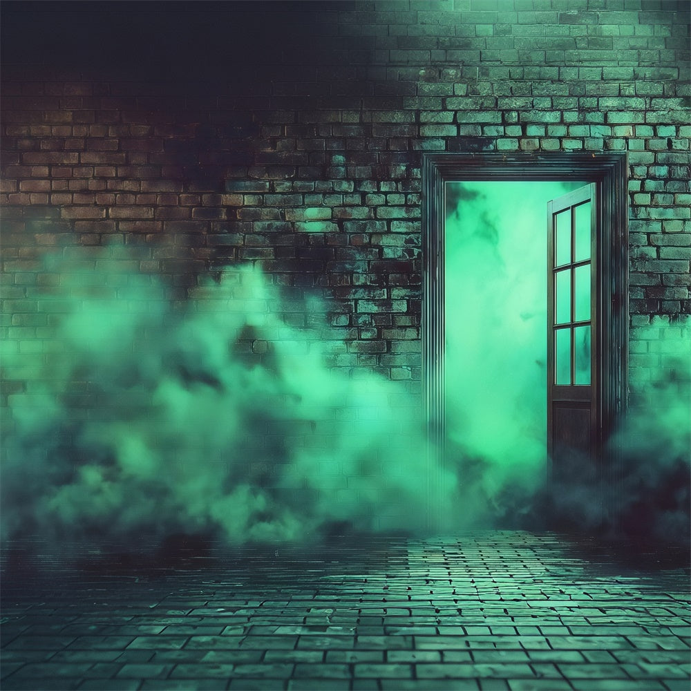 Halloween Wall Backdrop Scary Green Smokey Brick Wall Halloween Backdrop MRR8-15
