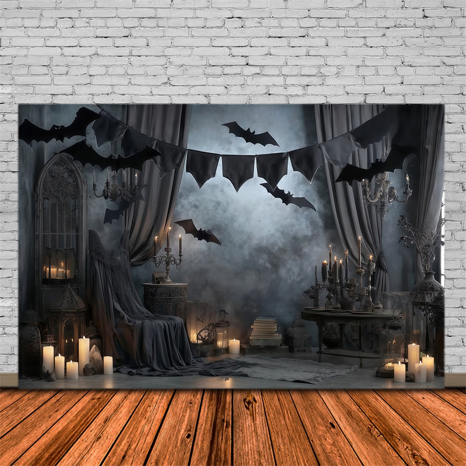 Halloween Wall Backdrop Gothic Candlelit Bat Drapes Halloween Backdrop MRR8-16