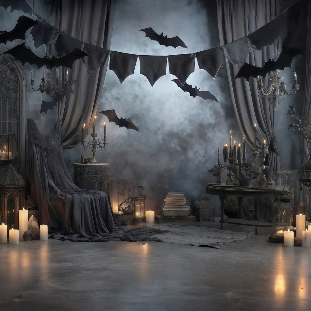 Halloween Wall Backdrop Gothic Candlelit Bat Drapes Halloween Backdrop MRR8-16
