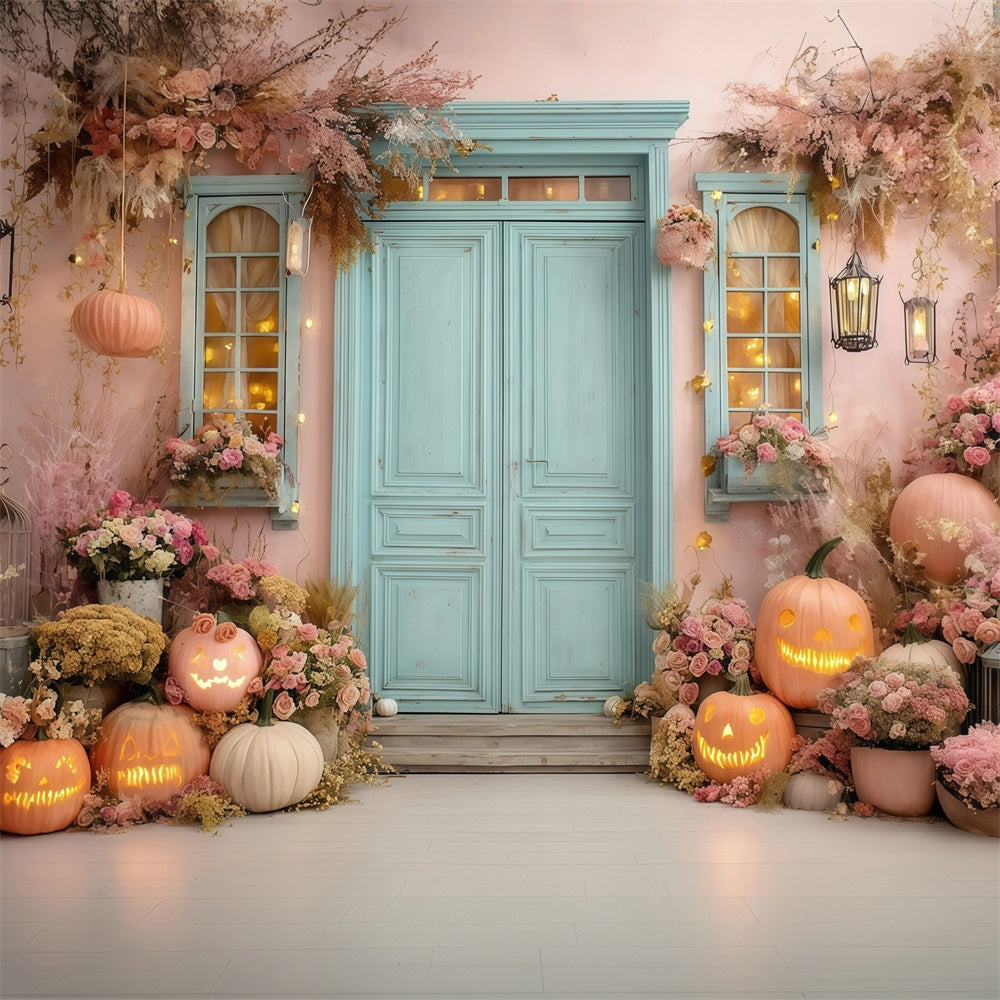 Halloween Backdrops for Photos Blush Pumpkin Floral Doorstep Backdrop MRR8-17