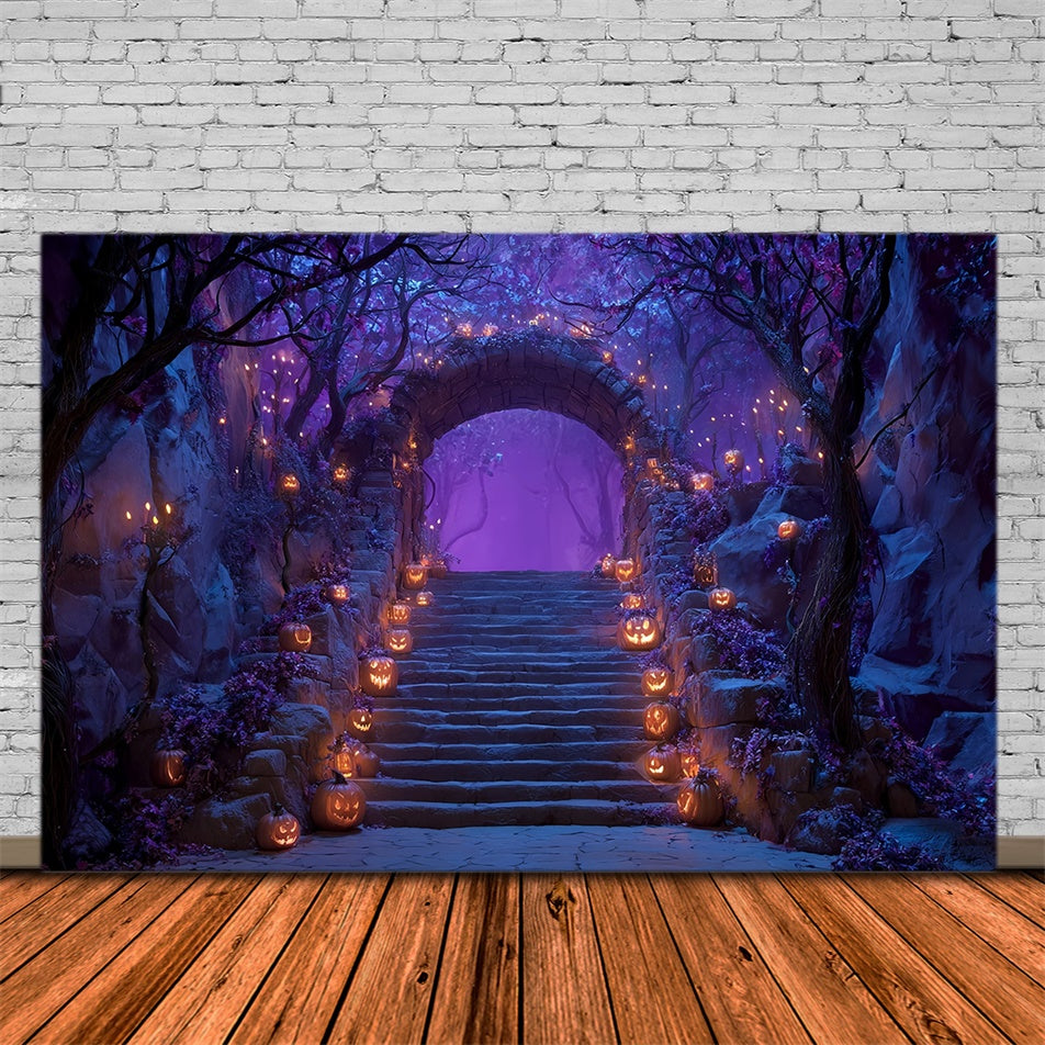 Spooky Halloween Backdrop Enchanted Purple Forest Stairs Halloween Backdrop MRR8-18