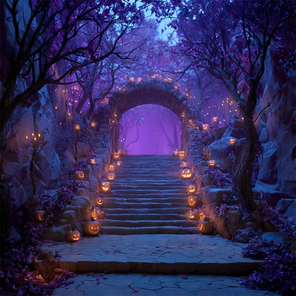 Spooky Halloween Backdrop Enchanted Purple Forest Stairs Halloween Backdrop MRR8-18