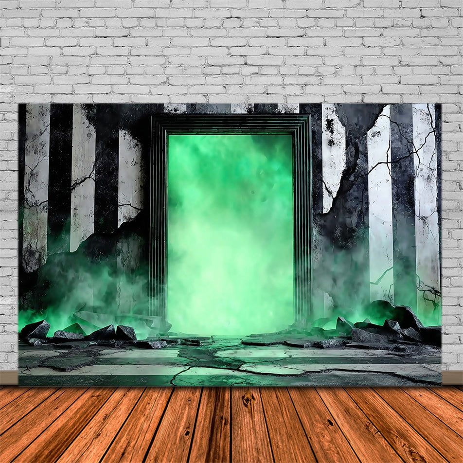 Halloween Wall Backdrop Neon Green Portal Ruins Halloween Backdrop MRR8-20