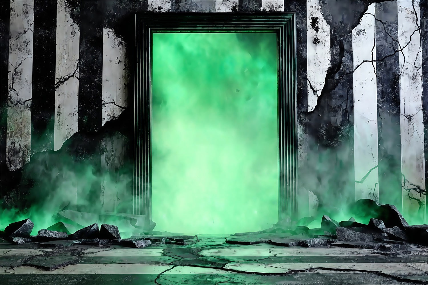 Halloween Wall Backdrop Neon Green Portal Ruins Halloween Backdrop MRR8-20