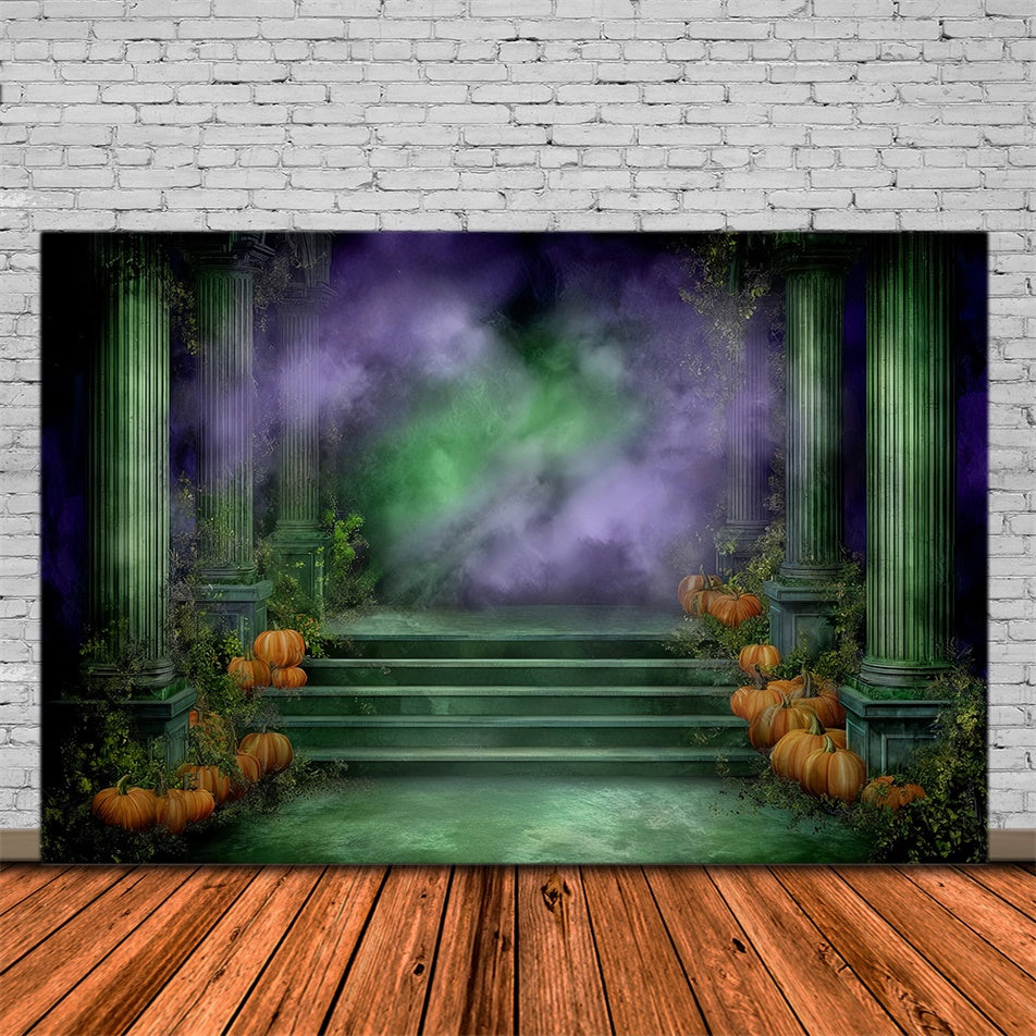 Scary Halloween Backdrops Ancient Ivy Pumpkin Temple Halloween Backdrop MRR8-22