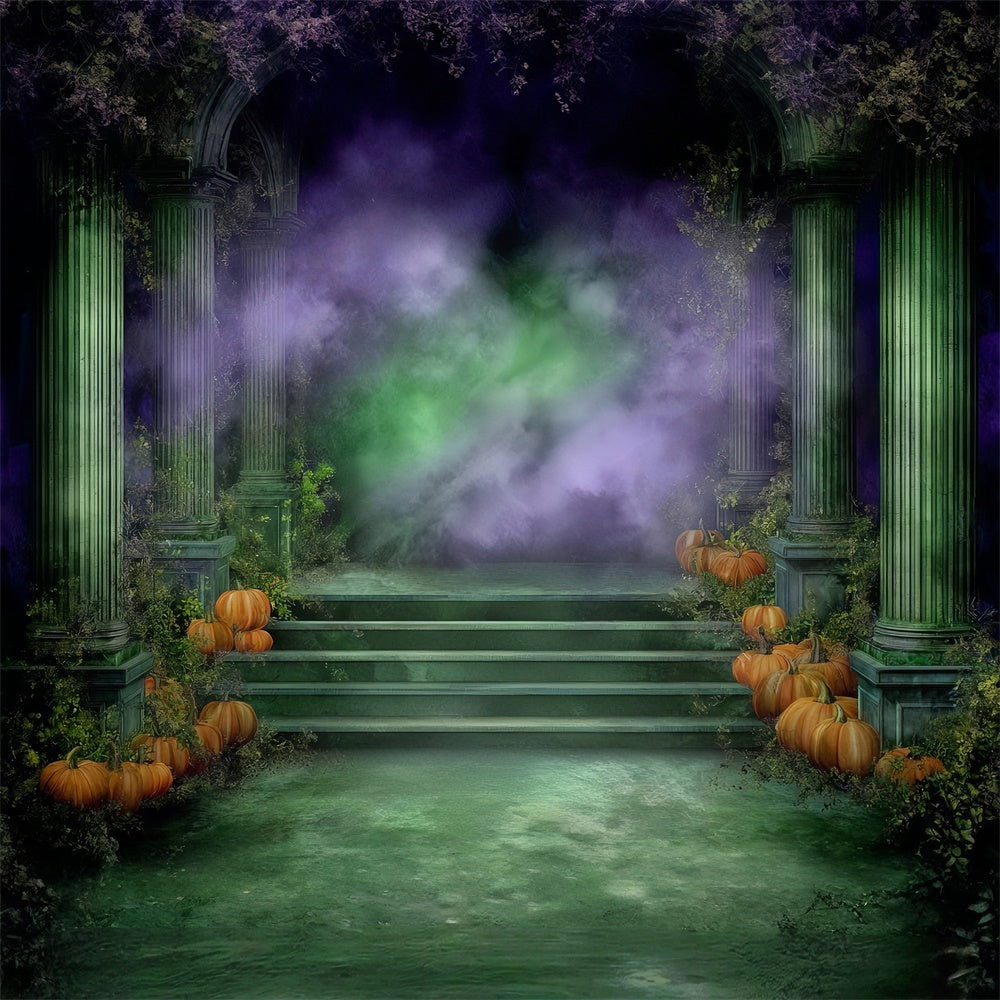 Scary Halloween Backdrops Ancient Ivy Pumpkin Temple Halloween Backdrop MRR8-22