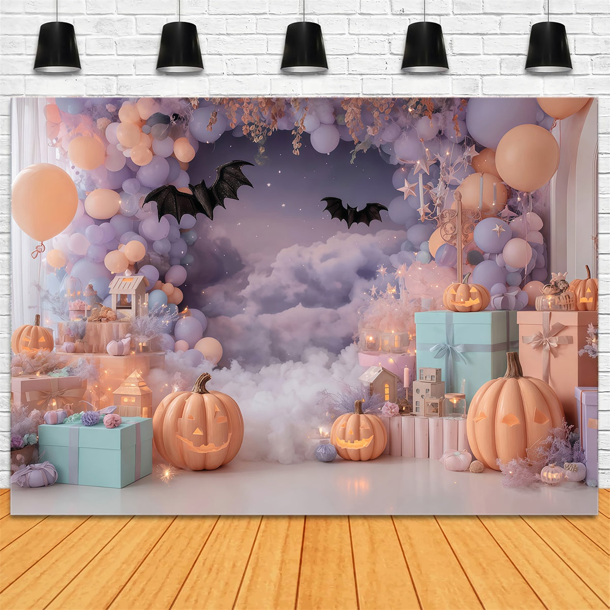 Halloween Backdrops for Photos Pastel Cloud Bat Party Halloween Backdrop MRR8-25