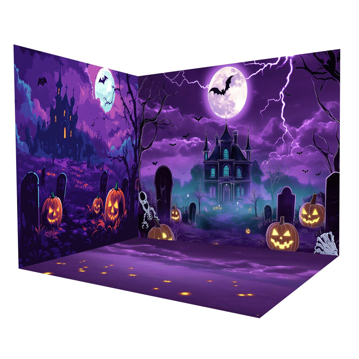 Halloween Picture Backdrop Purple Haunted Mansion Graveyard Backdrop Room Set MRR8-256