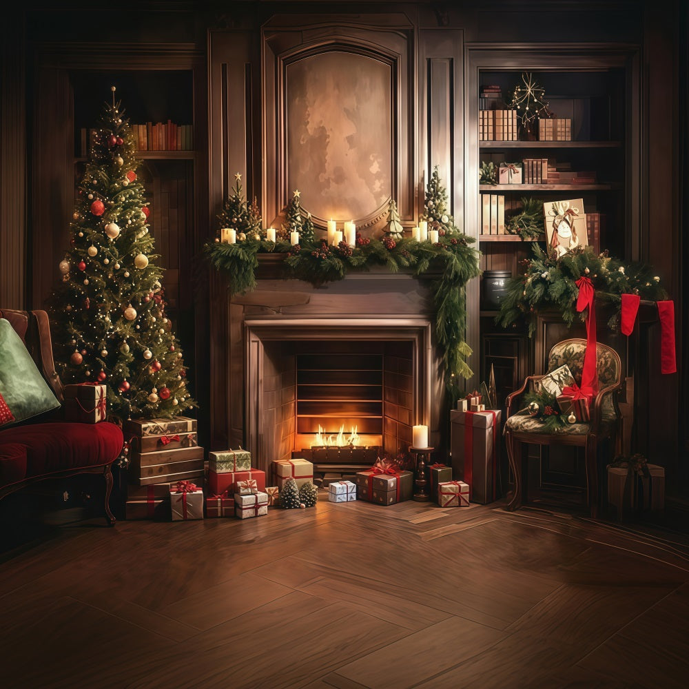 Christmas Backdrop Classic Fireplace Holiday Room Christmas Backdrop for Photos MRR8-264