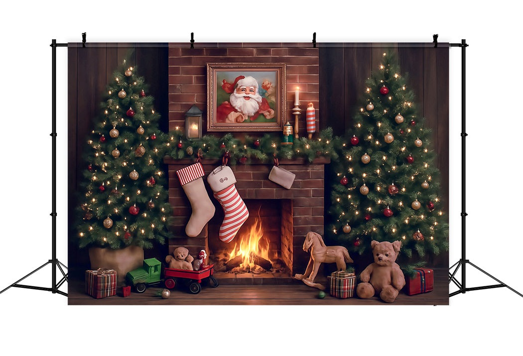 Christmas Backdrops Santa Fireplace Magic Tree Gifts Christmas Photography Backdrops MRR8-265
