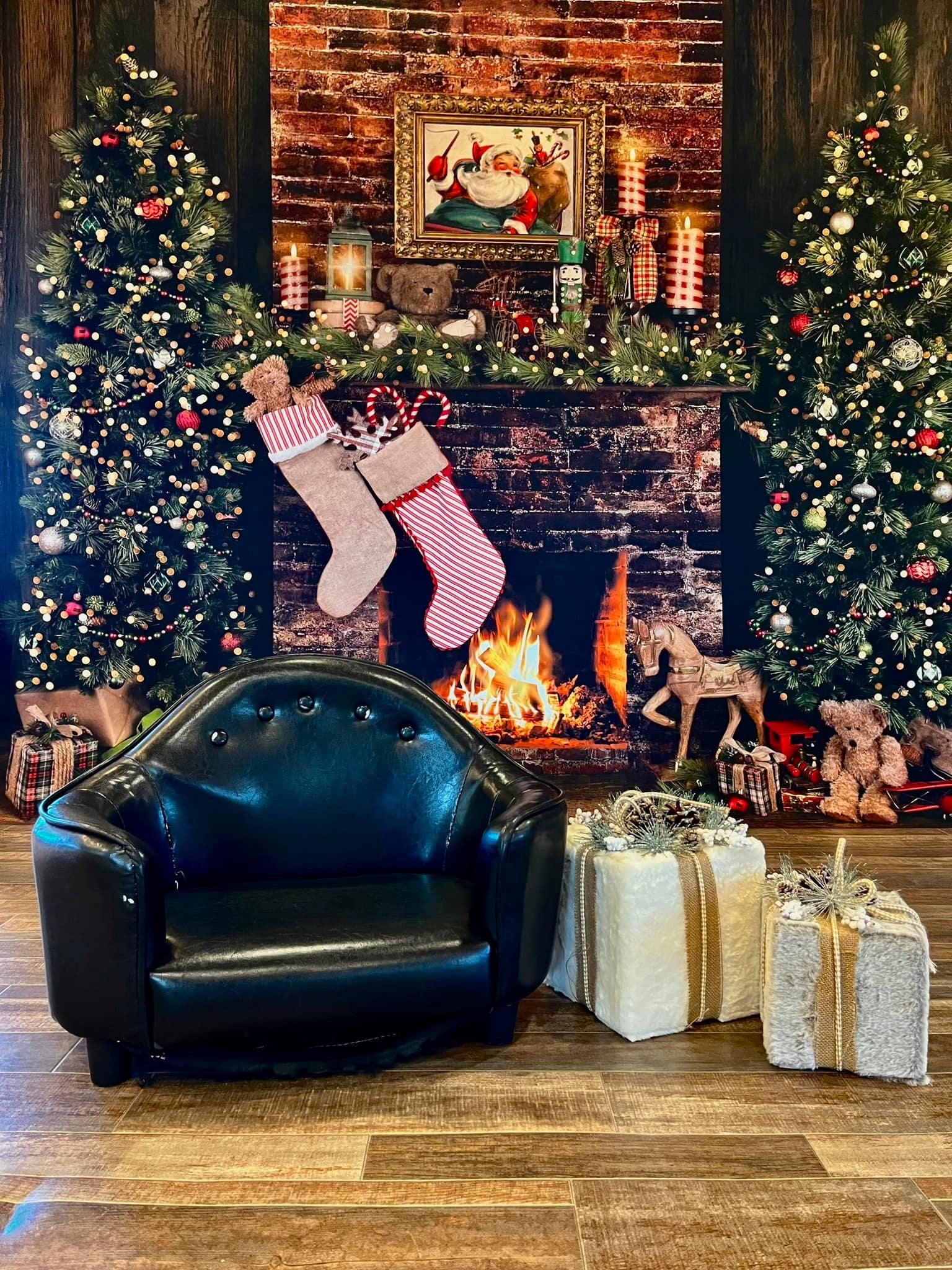 Christmas Backdrops Santa Fireplace Magic Tree Gifts Christmas Photography Backdrops MRR8-265