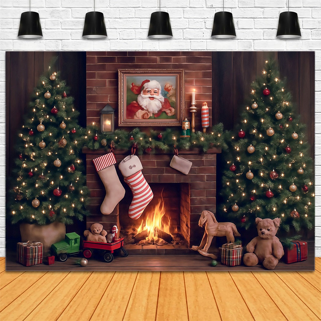 Christmas Backdrops Santa Fireplace Magic Tree Gifts Christmas Photography Backdrops MRR8-265