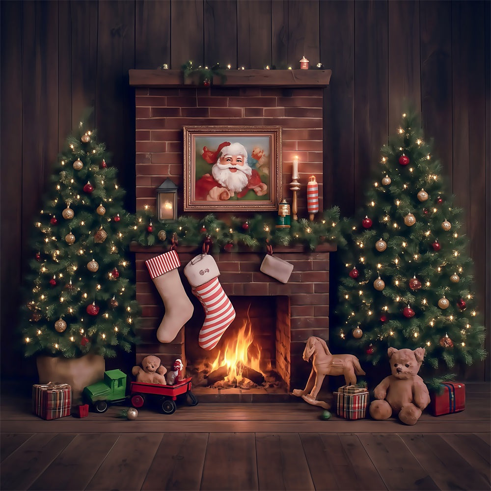 Christmas Backdrops Santa Fireplace Magic Tree Gifts Christmas Photography Backdrops MRR8-265