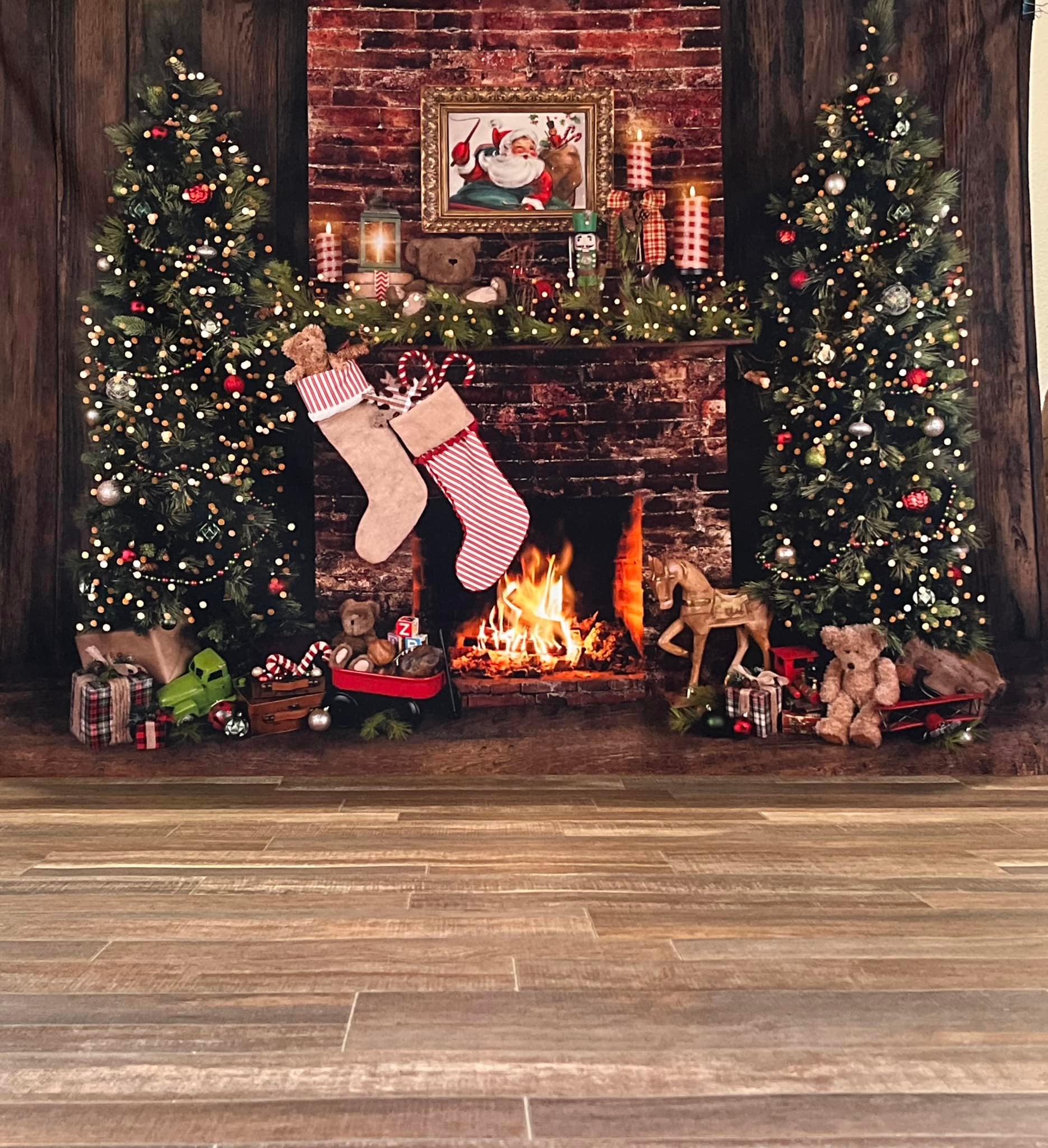 Christmas Backdrops Santa Fireplace Magic Tree Gifts Christmas Photography Backdrops MRR8-265
