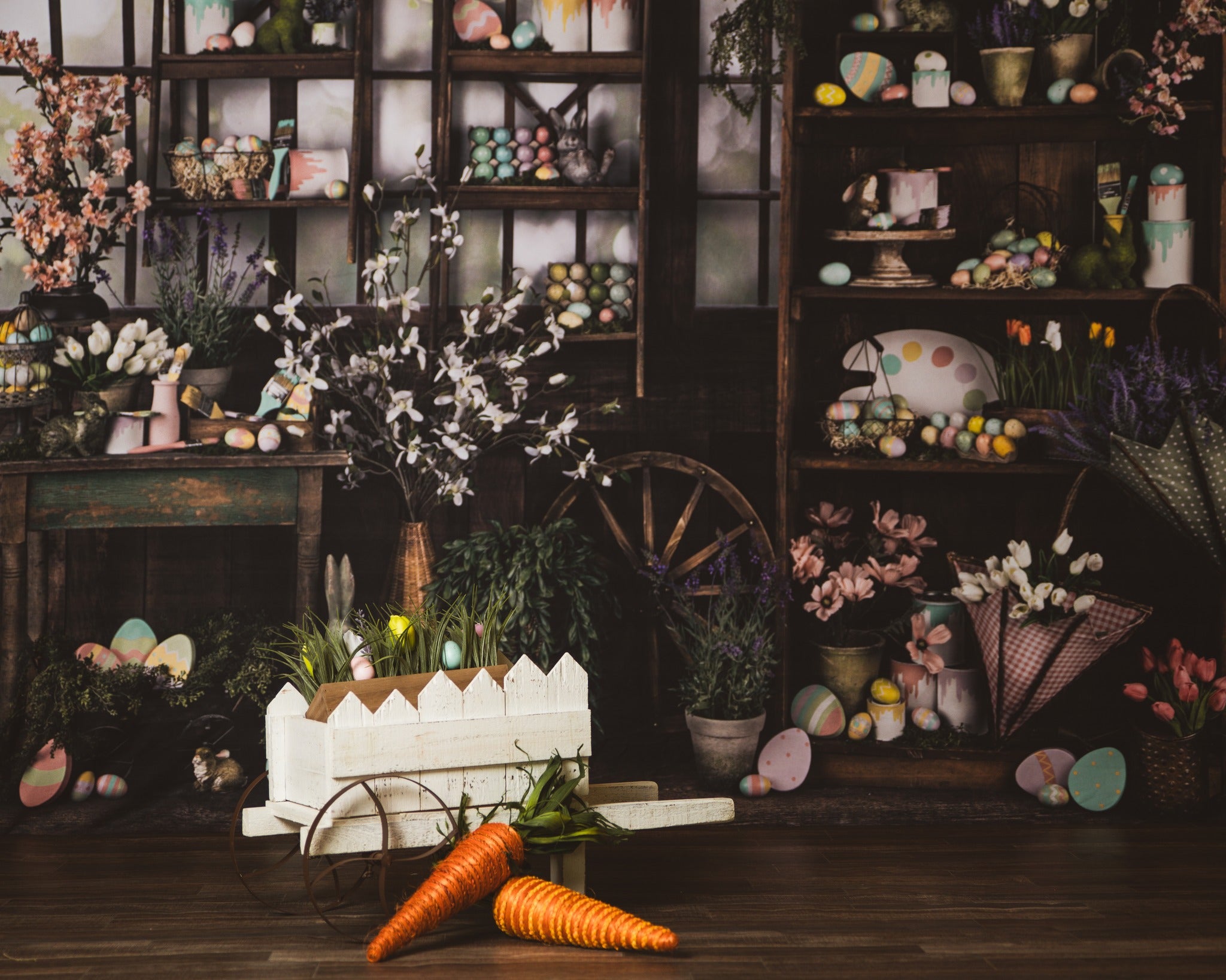 Easter Backdrop Rustic Window Eggs Flowers Easter Photo Backdrop MRR8-266