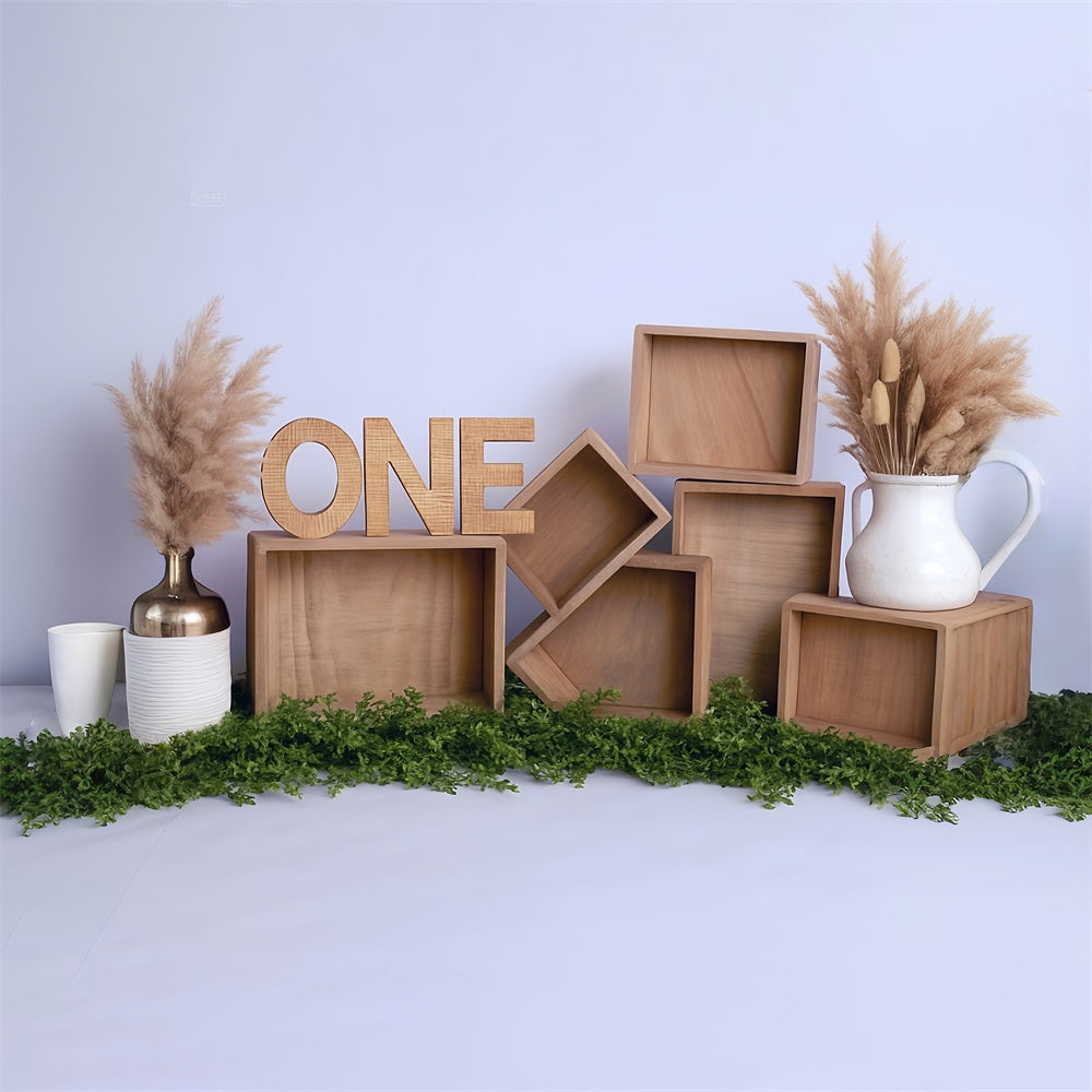 Cake Smash Backdrops Wooden Boxes Pampas Arrangement 1st Birthday Backdrop MRR8-269