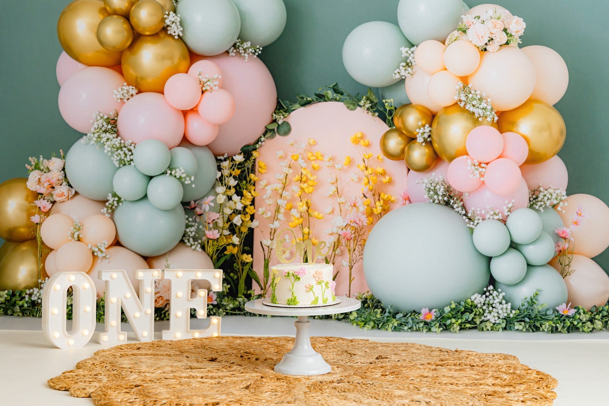 Cake Smash Backdrop Balloon Flower Arch Decoration Birthday Backdrop MRR8-270