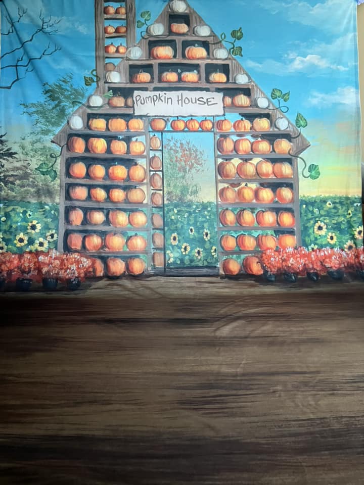 Fall Backdrop Pumpkin House Harvest Sunflower Fall Photo Backdrop MRR8-271