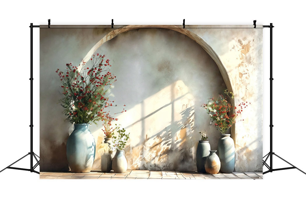 Boho Backdrop Vase Red Flowers Texture Wall Boho Photo Backdrop MRR8-272