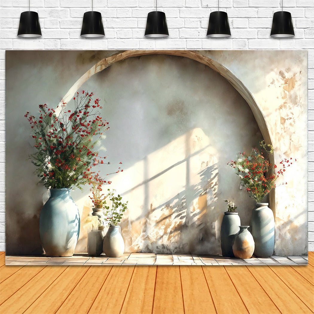 Boho Backdrop Vase Red Flowers Texture Wall Boho Photo Backdrop MRR8-272