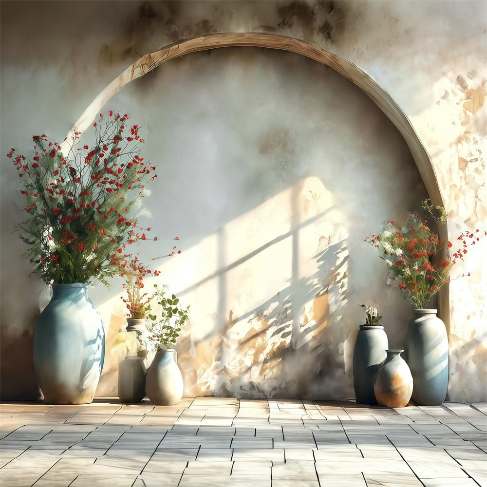 Boho Backdrop Vase Red Flowers Texture Wall Boho Photo Backdrop MRR8-272