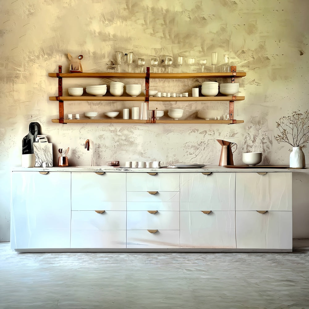 Vintage Backdrop Minimalist White Kitchen Shelves Vintage Photography Backdrop MRR8-275