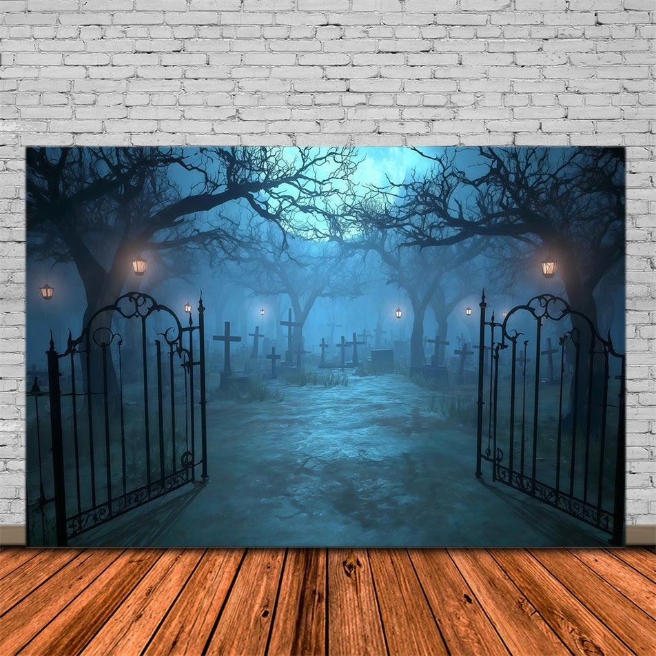 Halloween Graveyard Backdrop Moonlit Gate Cemetery Path Halloween Backdrop MRR8-29