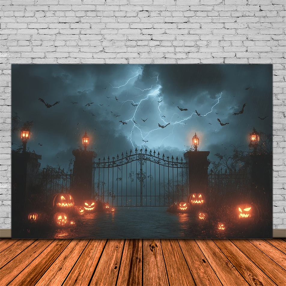 Thunder and Lightning Scary Door Pumpkin Halloween Backdrop MRR8-3