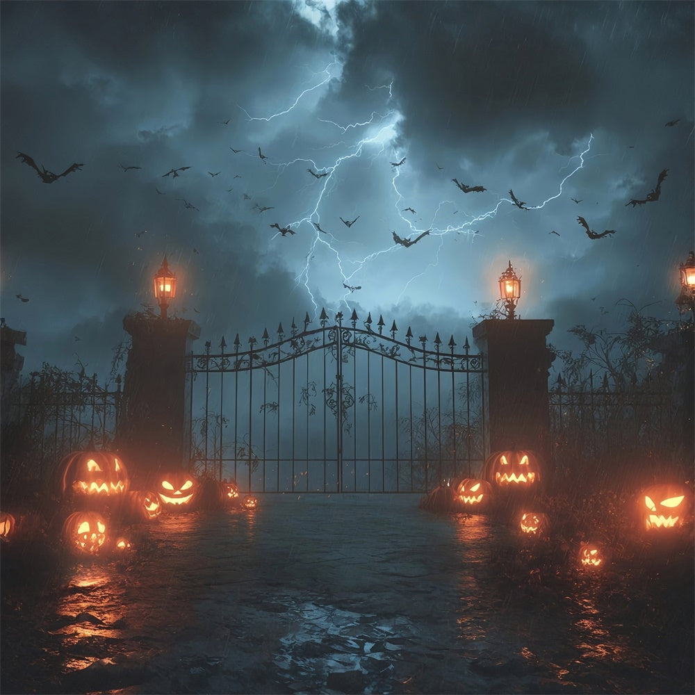 Thunder and Lightning Scary Door Pumpkin Halloween Backdrop MRR8-3
