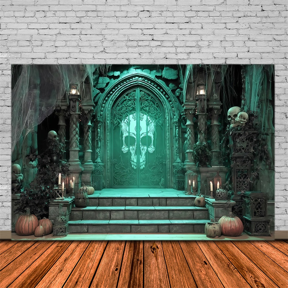 Halloween Backdrops for Photos Green Skull Crypt Entrance Halloween Backdrop MRR8-30
