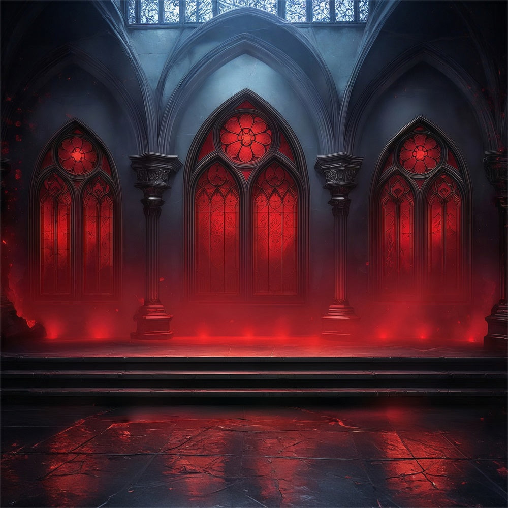 Scary Halloween Backdrops Crimson Cathedral Window Glow Halloween Backdrop MRR8-31