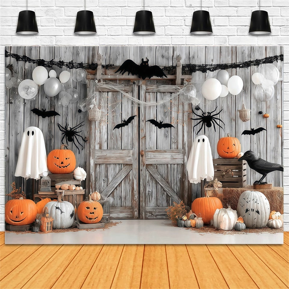 Halloween Backdrops for Photos Wooden Door Spider Bat Spooky Halloween Backdrop MRR8-33