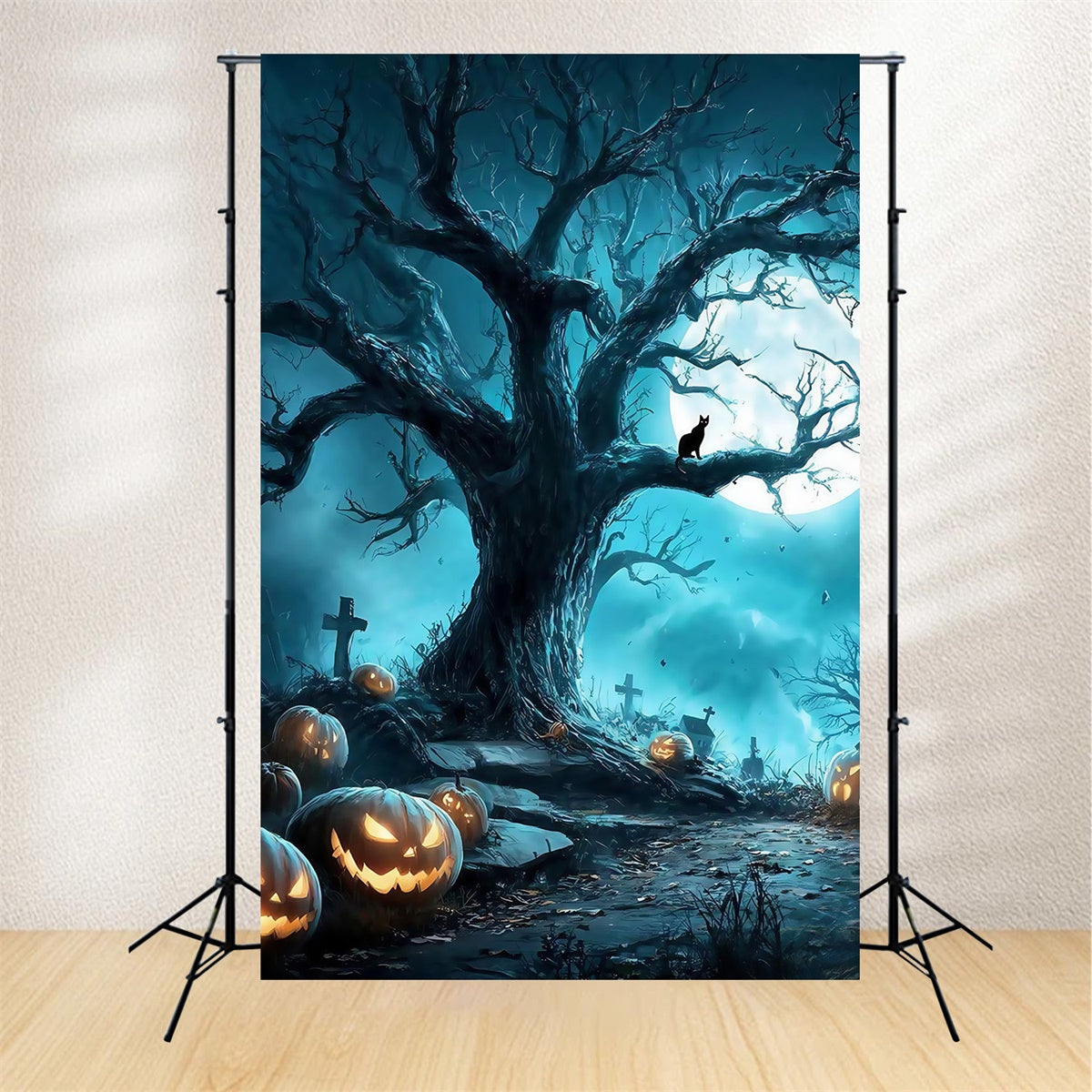 Halloween Graveyard Backdrop Spooky Forest Grave Full Moon Halloween Backdrop MRR8-38