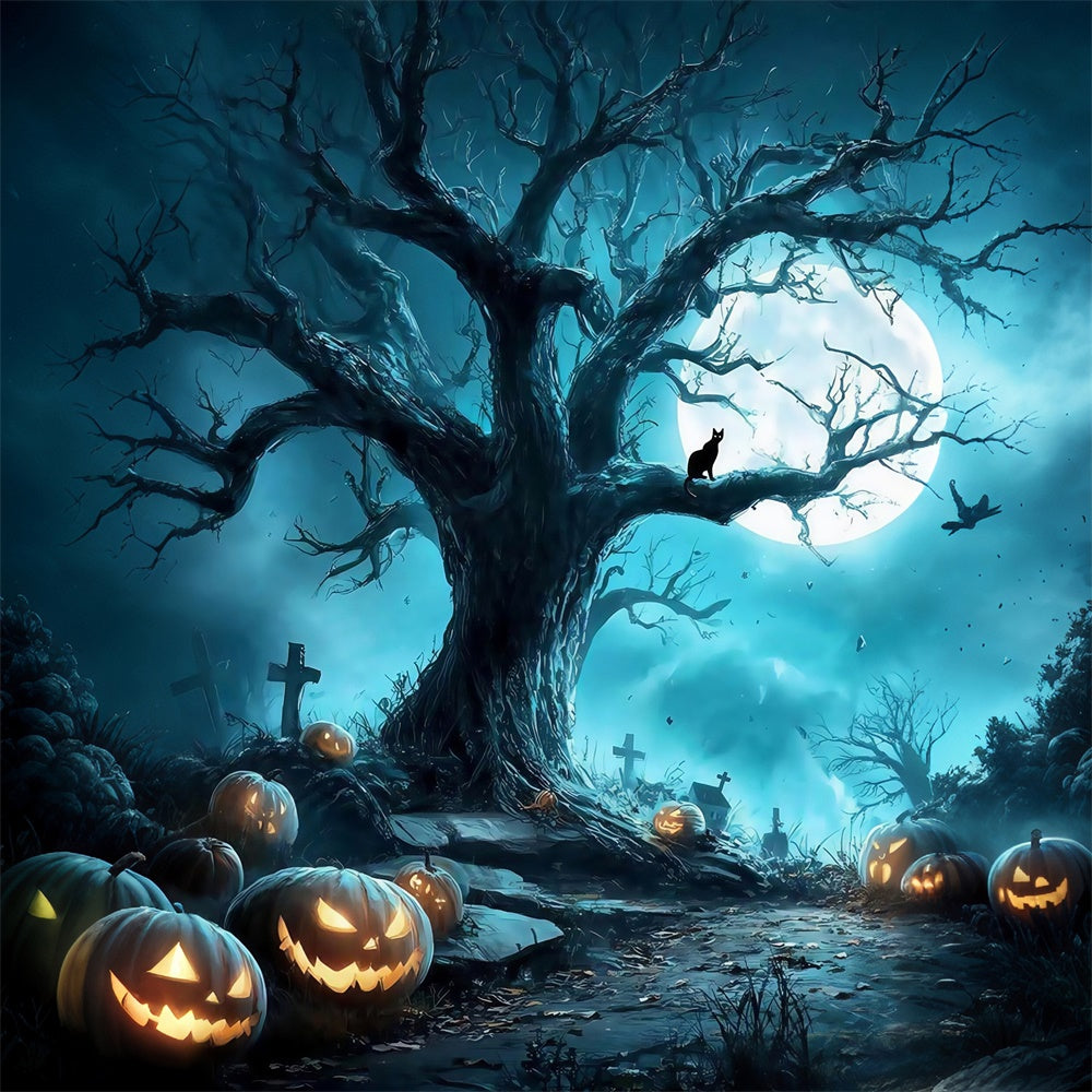 Halloween Graveyard Backdrop Spooky Forest Grave Full Moon Halloween Backdrop MRR8-38