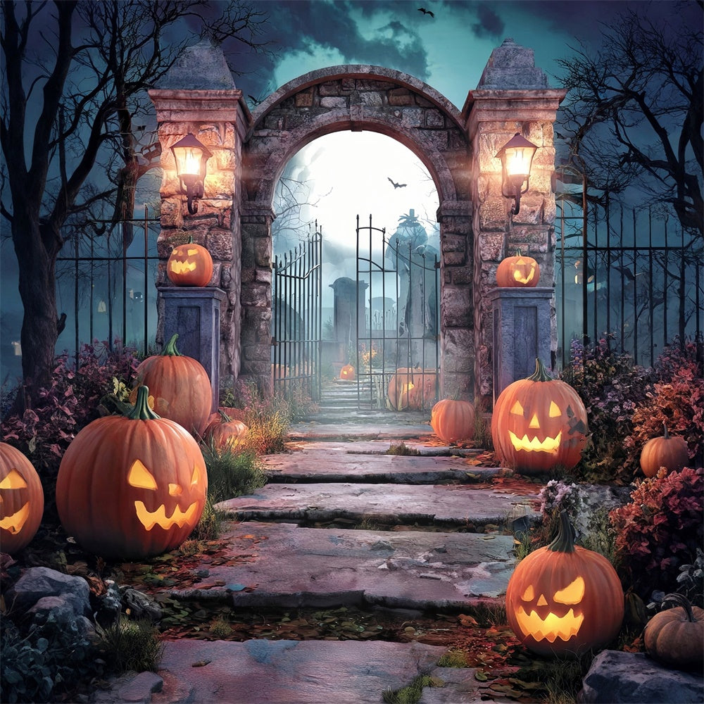 Halloween Graveyard Backdrop Pumpkin Tomb Guard Spooky Halloween Backdrop MRR8-39