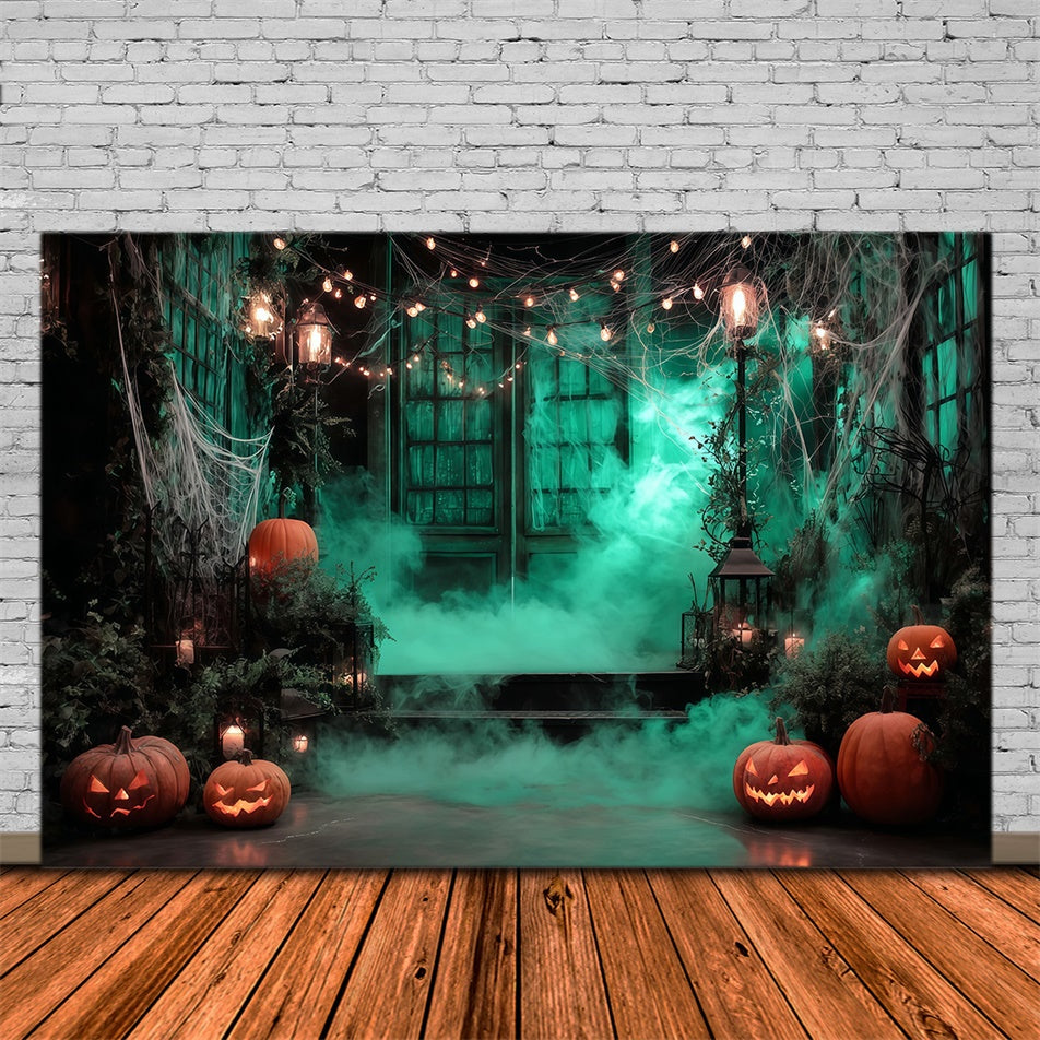 Garage Door Halloween Backdrop Eerie Lights Misty Wood Halloween Backdrop MRR8-4