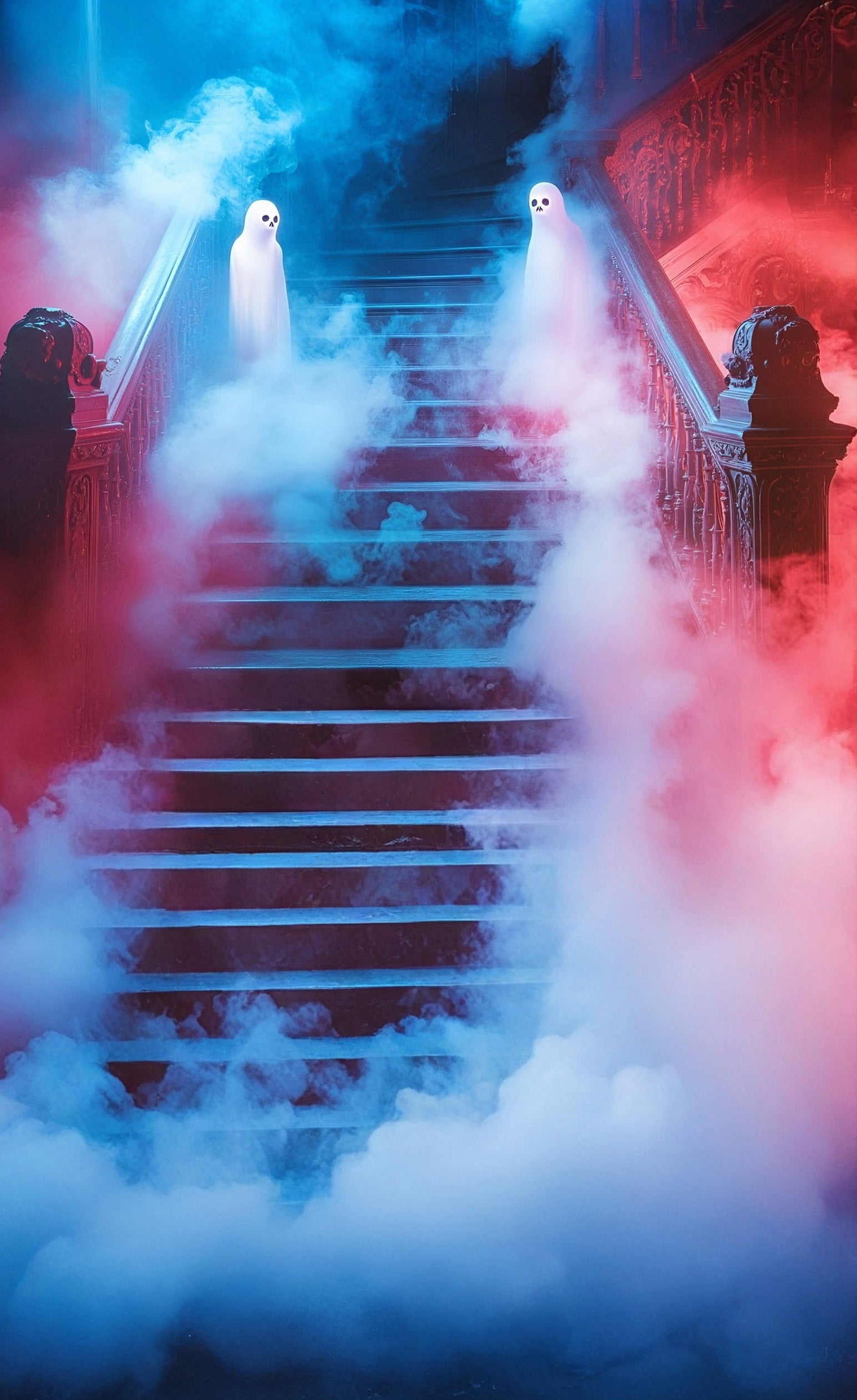 Spooky Halloween Backdrop Red Ghost Smoke Steps Sweep Backdrop MRR8-45