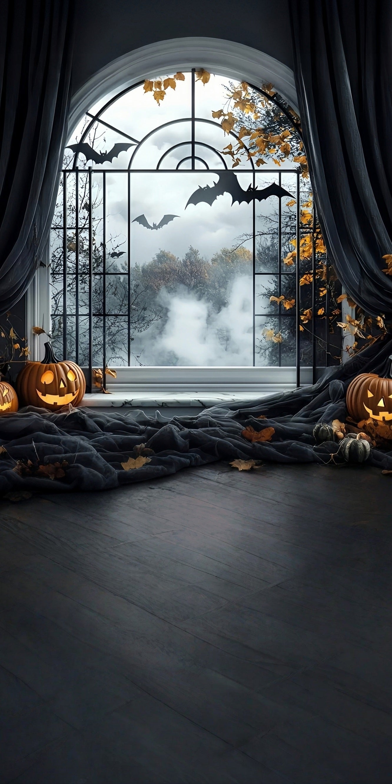Halloween Backdrop Ideas Black Curtains Arched Window Sweep Backdrop MRR8-46