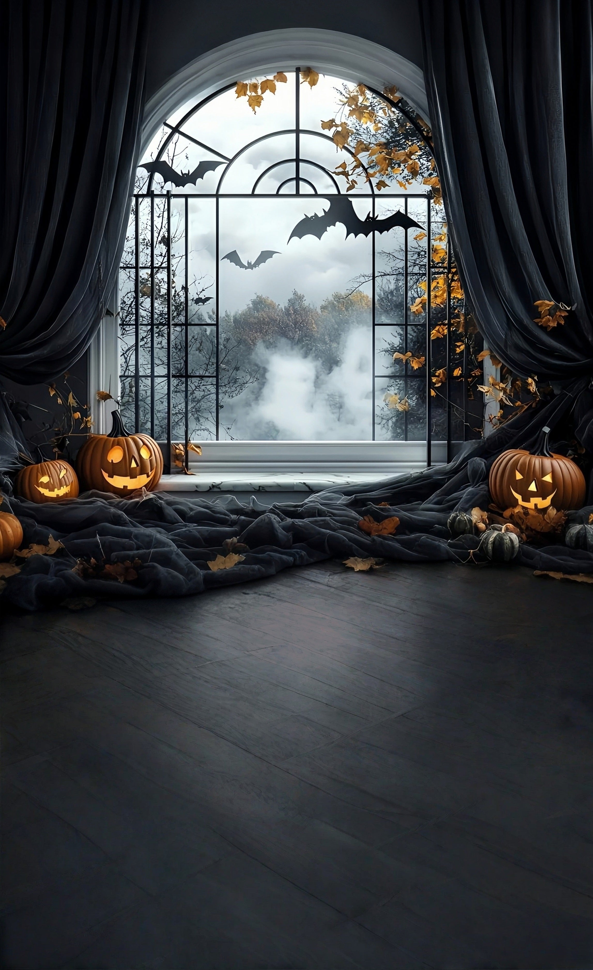 Halloween Backdrop Ideas Black Curtains Arched Window Sweep Backdrop MRR8-46