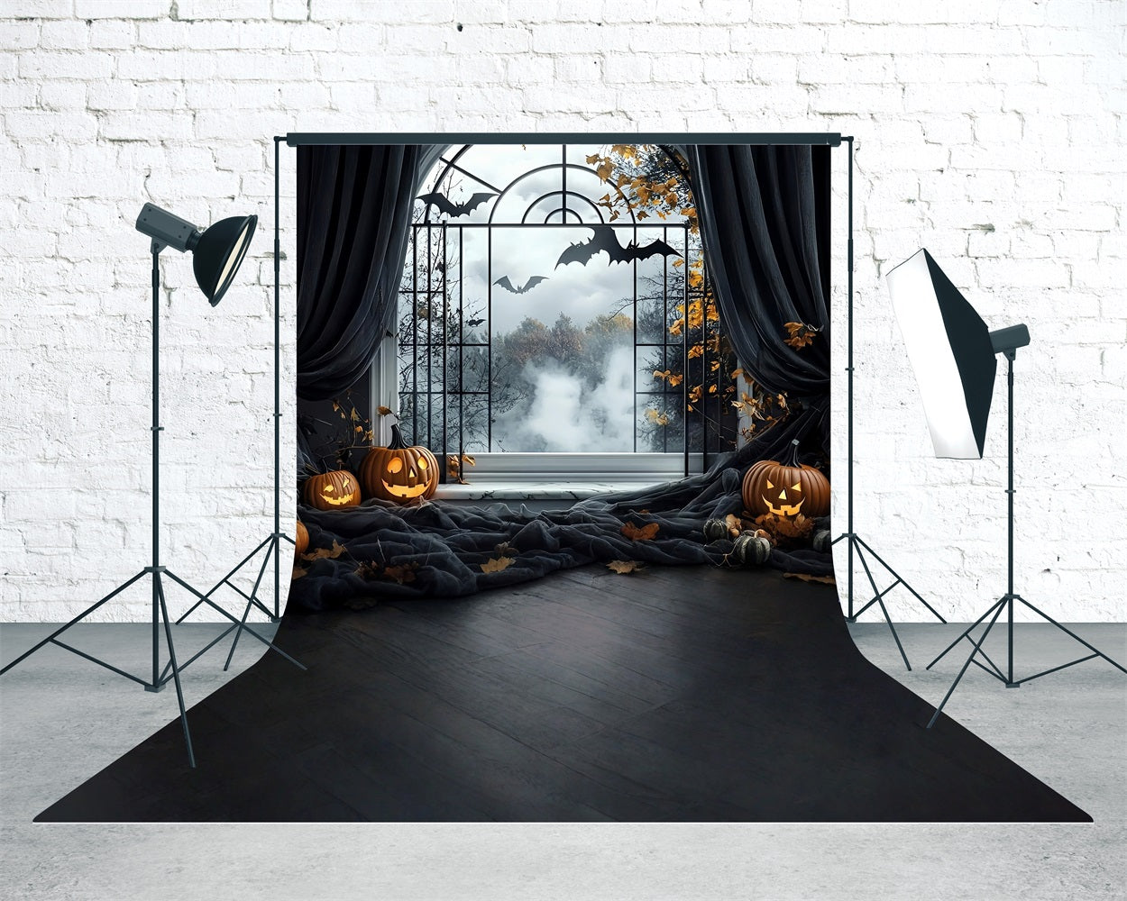 Halloween Backdrop Ideas Black Curtains Arched Window Sweep Backdrop MRR8-46