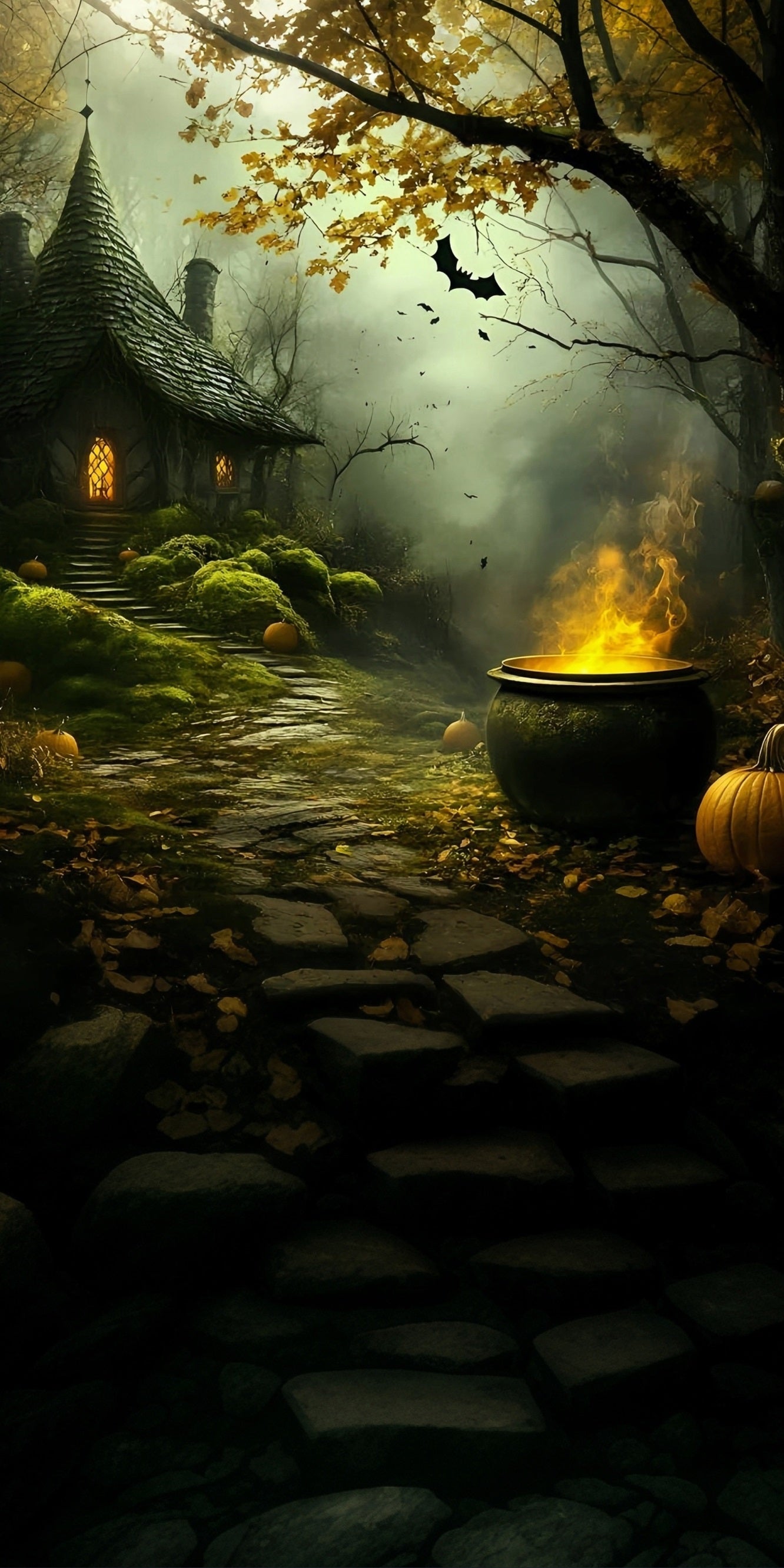 Halloween Backdrops Witch's Cottage Smoky Forest Enchanted Crucible Sweep Backdrop MRR8-47