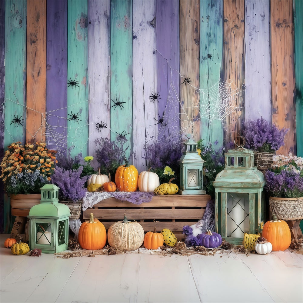 Halloween Wall Backdrop Colorful Wooden Wall Spider Pumpkin Halloween Backdrop MRR8-5