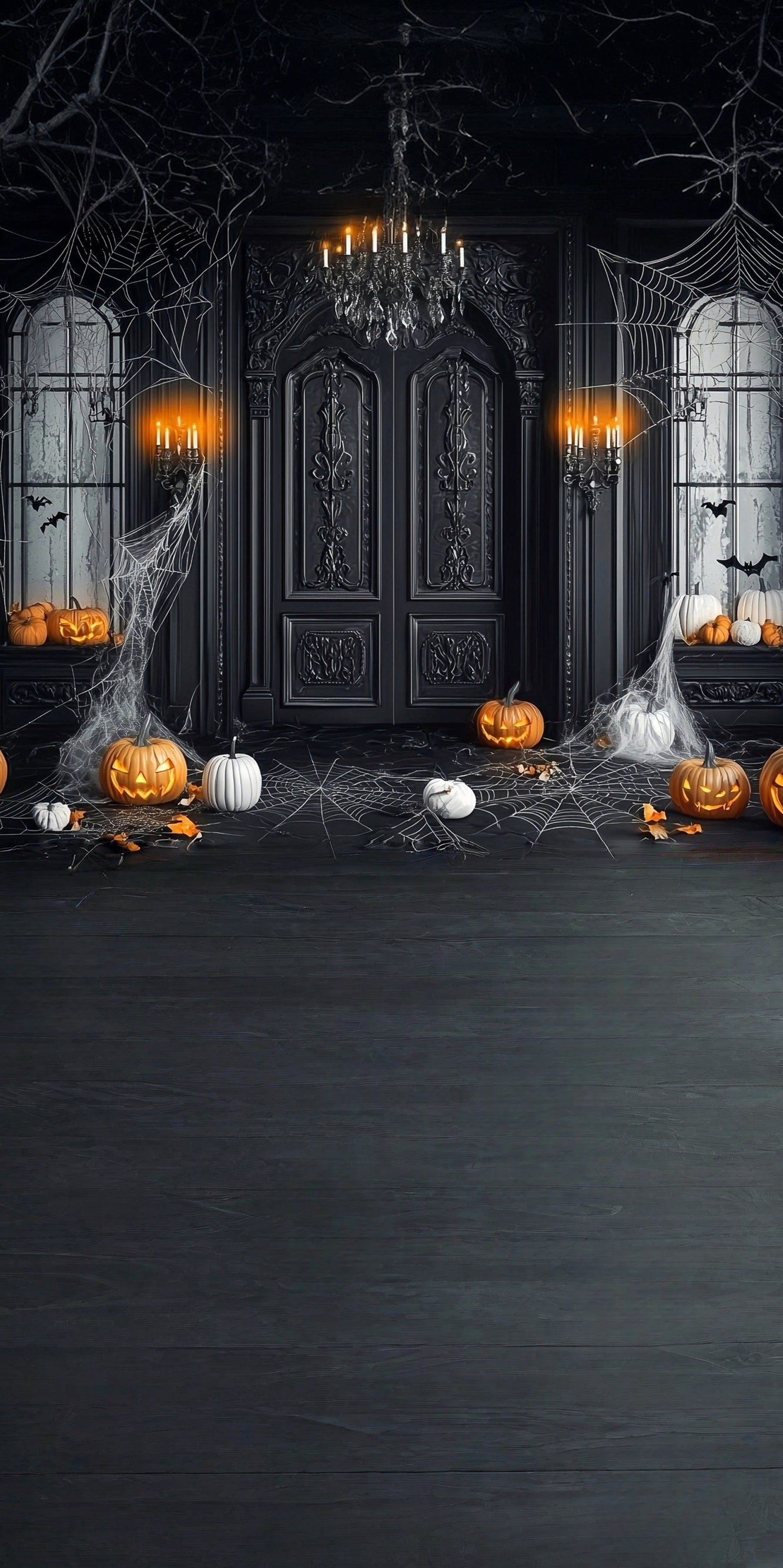 Halloween Photography Backdrop Cobweb-covered Black Vintage Walls Sweep Backdrop MRR8-54