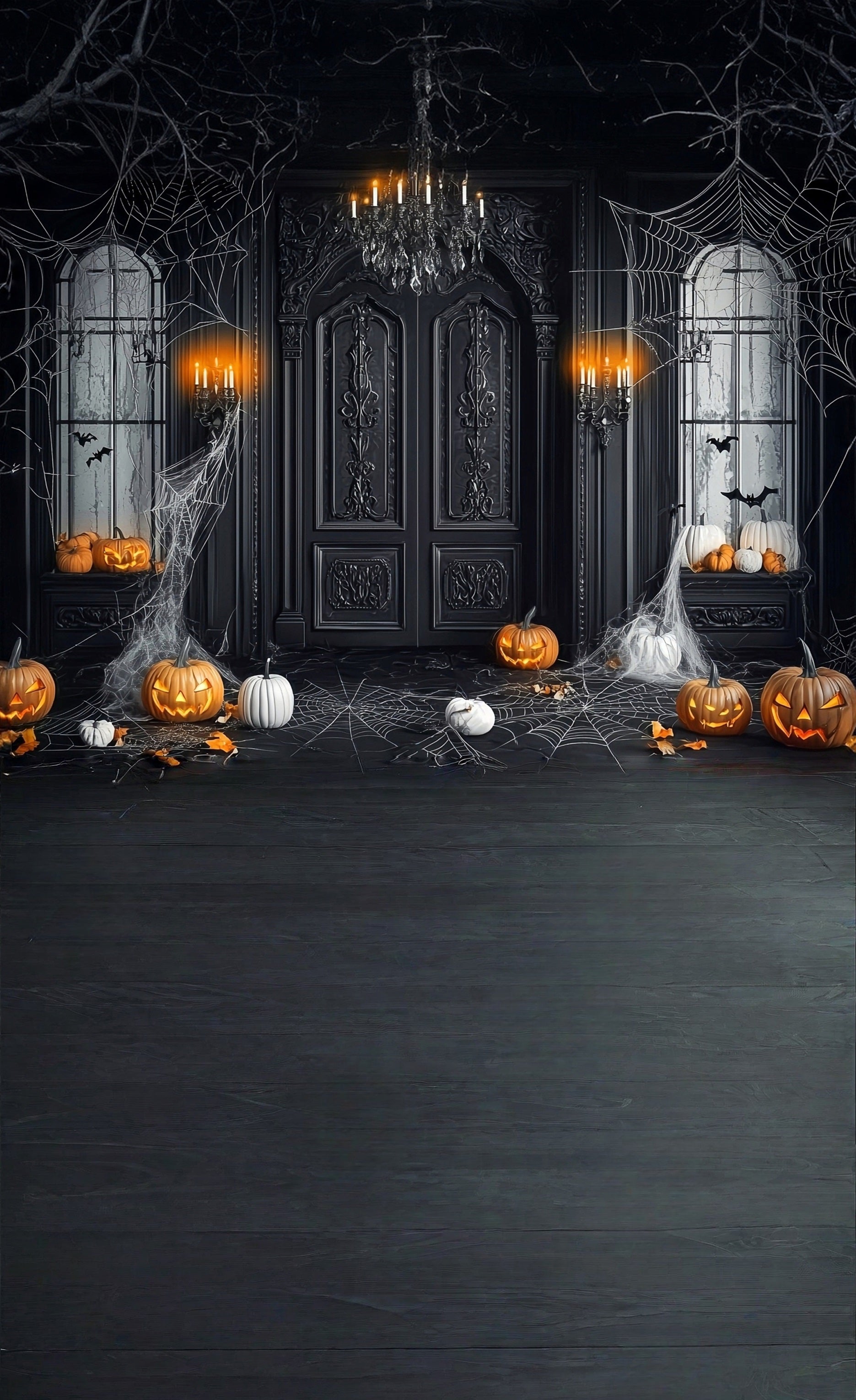 Halloween Photography Backdrop Cobweb-covered Black Vintage Walls Sweep Backdrop MRR8-54