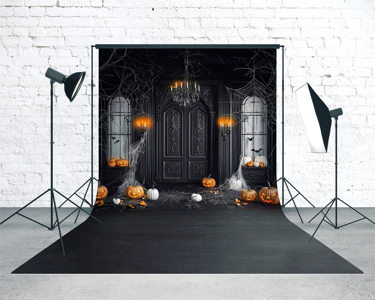 Halloween Photography Backdrop Cobweb-covered Black Vintage Walls Sweep Backdrop MRR8-54