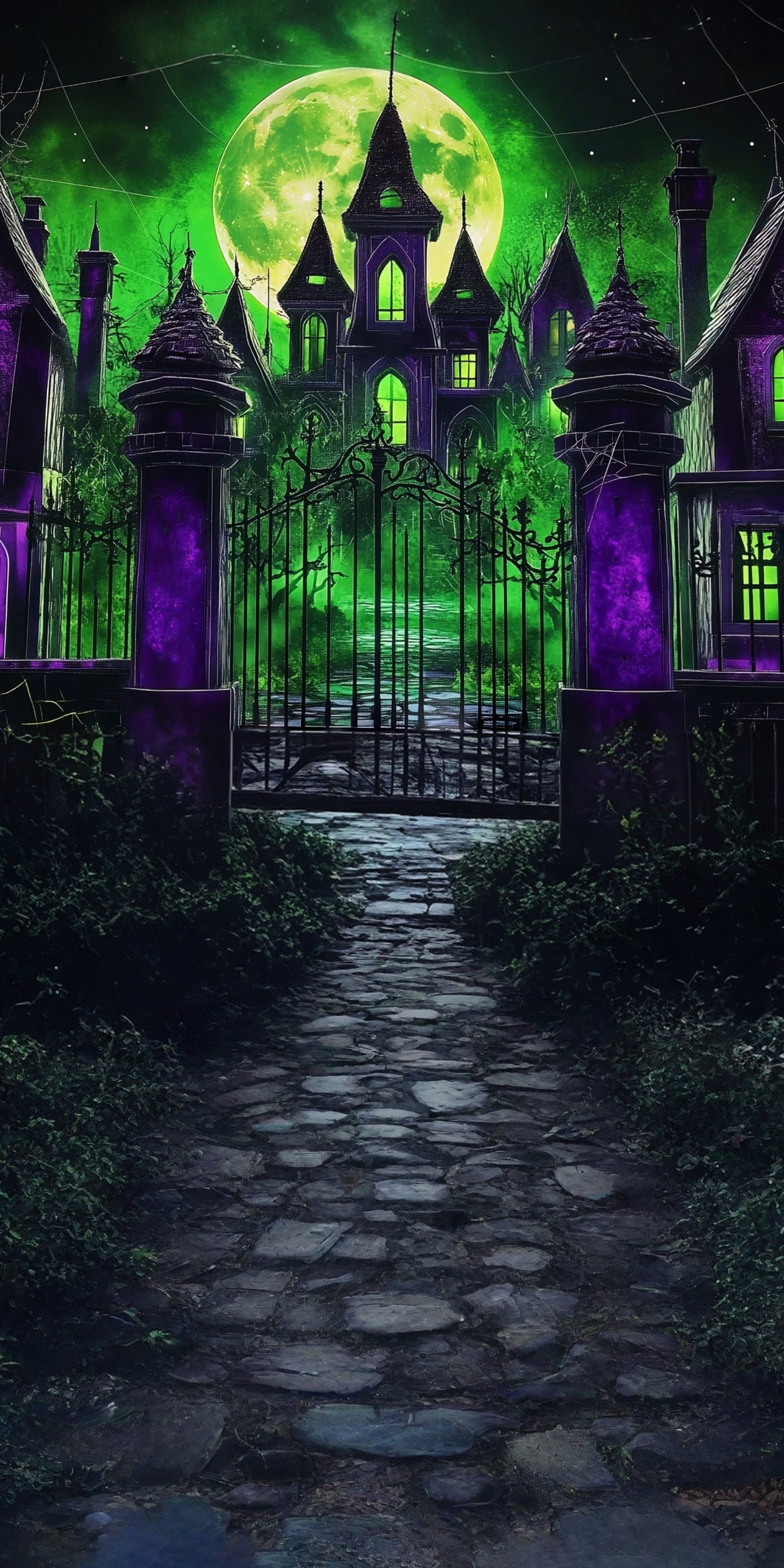 Garage Door Halloween Backdrop Spooky Moonlight Night Magic Academy Sweep Backdrop MRR8-59