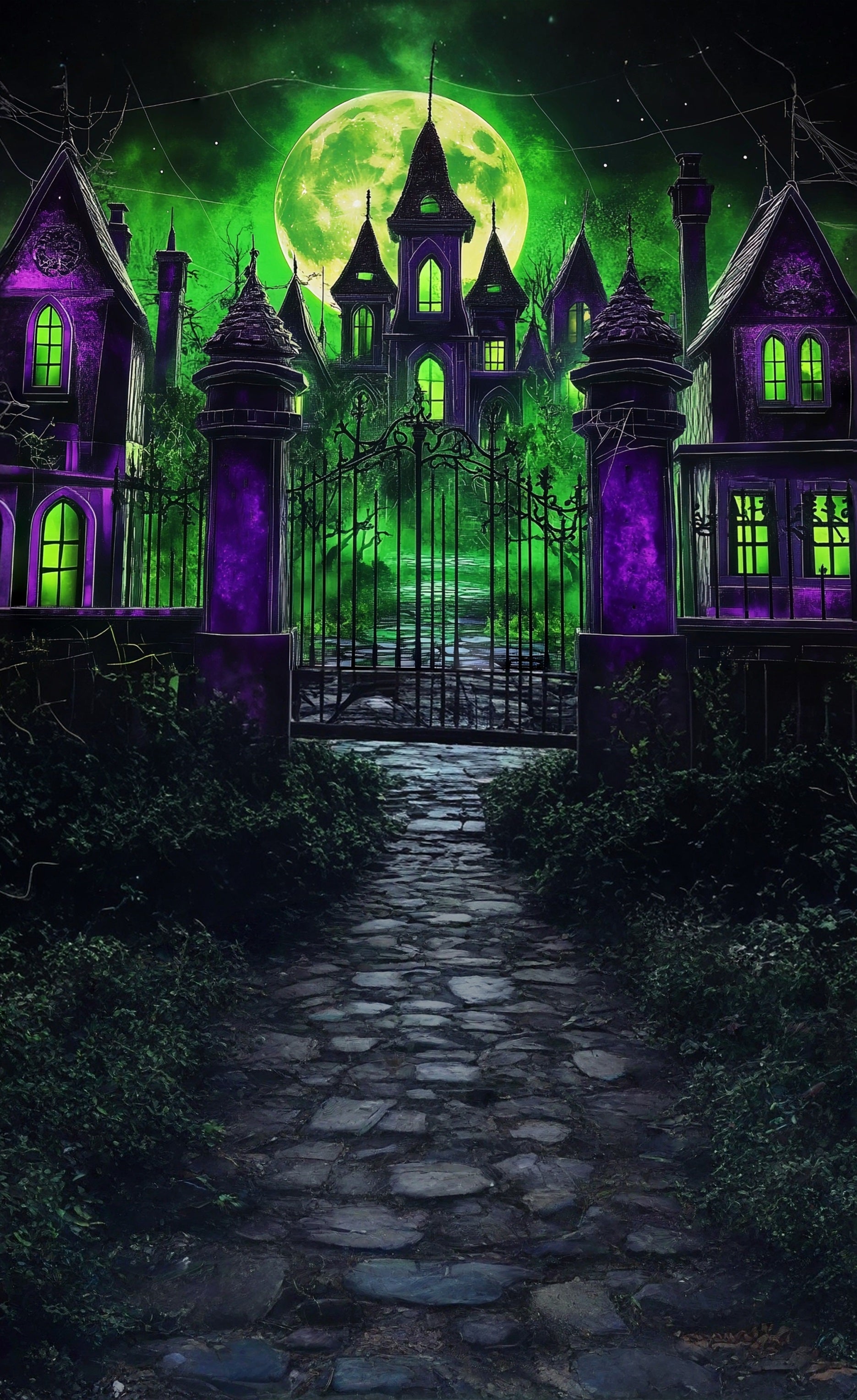 Garage Door Halloween Backdrop Spooky Moonlight Night Magic Academy Sweep Backdrop MRR8-59