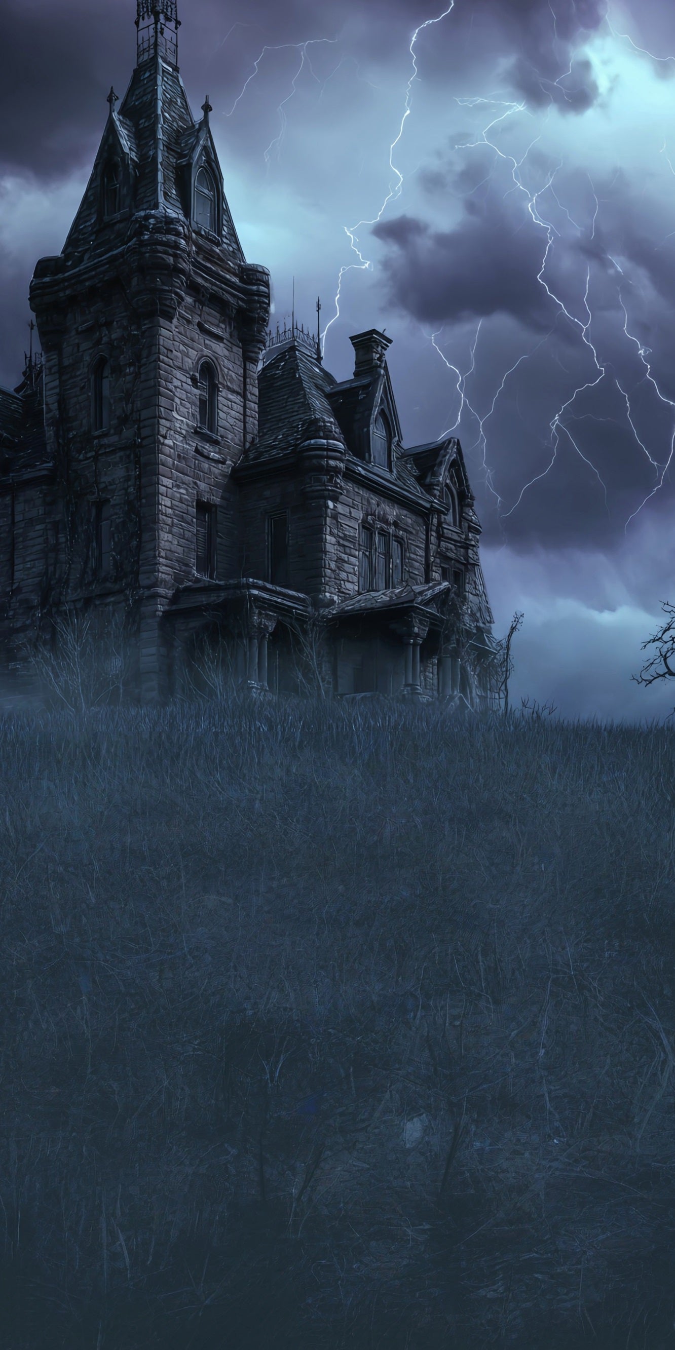 Spooky Halloween Backdrop Lightning Night Vintage Brick Wall Castle Sweep Backdrop MRR8-62