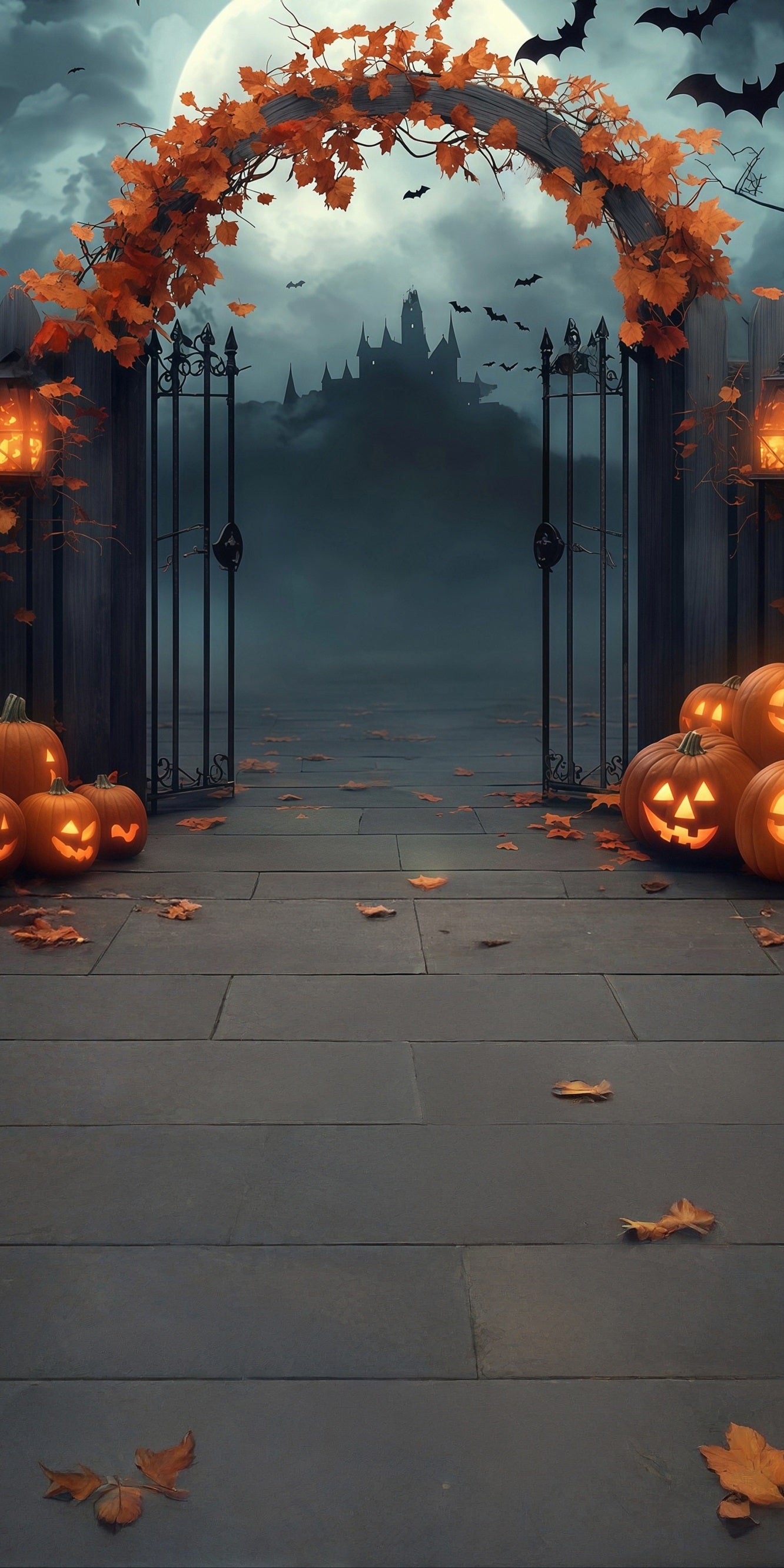 Halloween Backdrops Maple Leaf Twisted Arch Pumpkin Lights Twinkle Sweep Backdrop MRR8-63